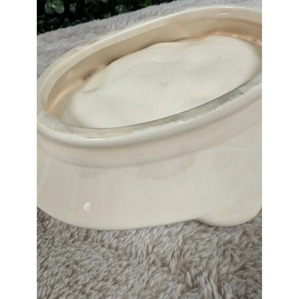 Vintage Cream Ceramic Cherub Angel Soap Dish Peach Tone Winged Decorative Tray